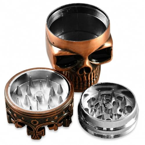 Uteruik Skull Design Herb Grinder, 3-Part Dried Herb and Spice Grinder with Crown-Style Twist Lid, Zinc Alloy Grinding Teeth, Plastic Shell, 47 x 44 x 75 mm