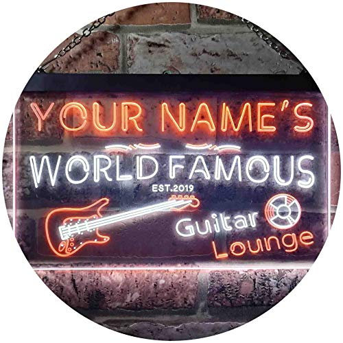 ADVPRO Personalized Your Name Est Year Theme Guitar Room Music Room Dual Color LED Barlicht Neonlicht Lichtwerbung Neon Sign Weiß & Orange 300 x 210mm st6s32-pf1-tm-wo