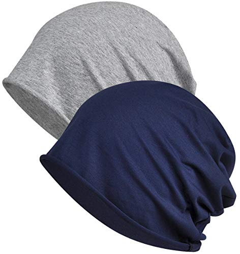 WELROG Chemo Hat Mütze für Frauen Kopftuch Superweicher Slouchy Turban Kopfbedeckung Kopfwickel Chemo Headgear Head Wraps Schlafhut gegen Krebs und Haarausfall Königsblau + Hellgrau （Einschichtig）