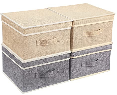 BrilliantJo Aufbewahrungsboxen mit Deckel Kleidung stoffbox Beige+Grau 33,5 x 31,75 x 17,5 cm