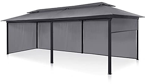 blumfeldt Grandezza Cortina - Pérgola, 4 Paneles Laterales enrollables, Techo con Revestimiento hidrófugo, Tejido Lavable, Poliéster 180 g/m², Marco de Acero Robusto, Superficie 3 x 6 m, Gris