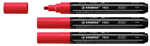 STABILO FREE Acrylmarker T300, mittlere Spitze, Dunkelrot, 3 Stück