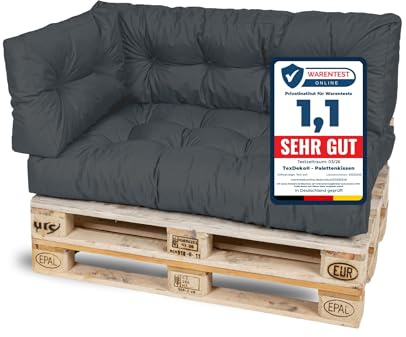 TexDeko® Garden Palettenkissen Set 3-TLG 120x80x18cm Anthrazit | In- & Outdoor, wasserabweisend, UV-beständig, zusätzlicher Vliesmantel, formstabile Palettenpolster, gesteppt, Gartenmöbel