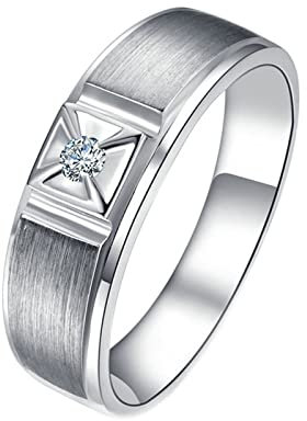 KnSam Echter Goldschmuck, Herren Solitärring 750 Weißgold, Matte Simple Herrenring 0.056ct Labor Erstellt Diamant, Jahrestag Geschenk, Silber, Gr.54 (17.2)
