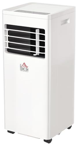 HOMCOM Mobile Klimaanlage, 7000BTU 3-in-1 Klimagerät - Kühlen, Entfeuchtung und Ventilation – Luftentfeuchter, Ventilator, mit Fernbedienung 24h Timer, 2 Geschwindigkeitsstufen, für 10-15 m², Weiß