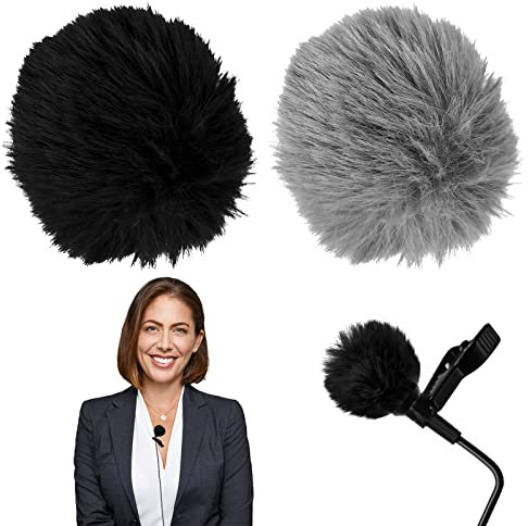 2 Stück Lavalier Mikrofon Windschutz, Fell Windschutz für Mikrophon, Mikrofon Pelzig Windschutzscheibe, Mini Wind-Filter Pop-Filter 1 cm, Draussen Windschutz Muff Popschutz, Grau+Schwarz
