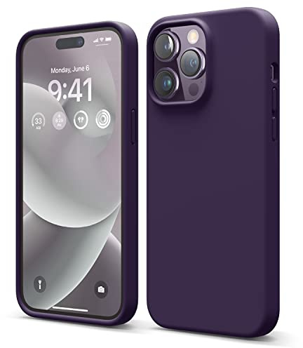 elago Cover in Silicone Liquido per iPhone 14 Pro Max (6,7) | Silicone Premium, Protezione Antiurto a 3 Strati, Fodera Morbida in Microfibra Antigraffio (Viola Scuro)