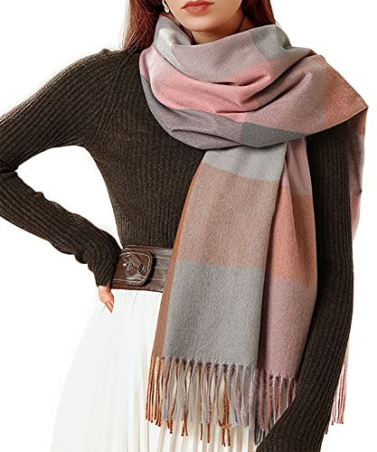 Bakicey Damen Schal XXL Warm Weich Strickschal Karo Winterschal Herbstschal Wolleschal Frauen Deckenschal Halstuch Scarf Poncho Cape