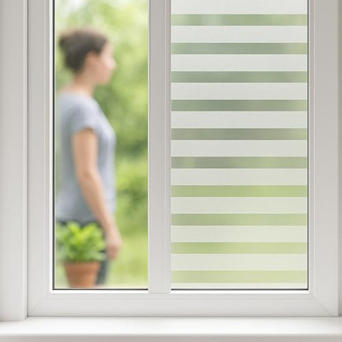 ForenTex Vinilo Blanco para Ventanas 90x180 cm | Sin Adhesivo, Lámina Translúcida Opaca, Rayas Decorativas, Protección de Privacidad, Para Baño, Ducha y Cocina