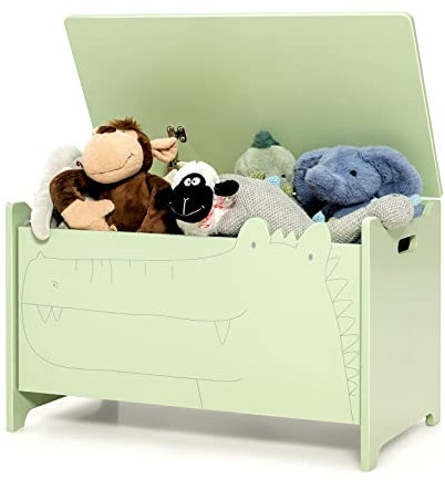 GOPLUS Kinder Spielzeugkiste mit Krokodilmuster, Aufbewahrungsbox mit Sicherheitsscharnieren & Sicherheitsrillen, Spielzeugorganisator mit Griff & Deckel für Kinderzimmer, Kindergärten (Grün)