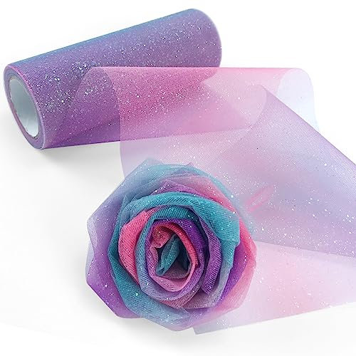 YXJDWEI Regenbogen Tüll Dekostoff Tüllband Tischläufer Tischband Tüllnetz 15cm x 9m für Weihnachten Hochzeit Party Deko Handwerk (Farbverlauf)