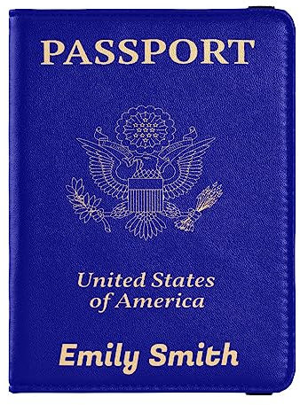 Personalisierte Reisepasshülle, Brieftasche, Kombi, individueller Name, PU-Leder, Reisepass, Impfkarten-Schutz für Damen und Herren, Reisegeschenk, Marineblau, Einheitsgröße