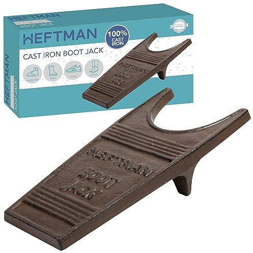 HEFTMAN Boot Jack Cast Iron - Heavy Duty, Rustic Welly Boot Remover for Quick & Easy Removal of All Types/Sizes of Boots & Wellies - Corrosion-Resistant Welly Puller with Boot Scraper Grooves (1kg)