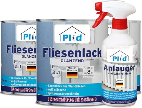 Plid® Fliesenfarbe Badezimmer & Küche [FEUCHTIGKEITSBESTÄNDIG] Fliesenlack Lichtgrau 2,25l fürs Bad - Fliesen neu streichen & lackieren im Innenbereich - 3in1 Fliesen Farbe Lack - Made in Germany Set