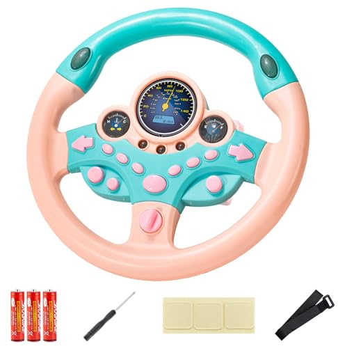 VVistch Kids Steering Wheel Toy with Light and Music, Car Backseat Simulated Driving Steering Wheel Gifts Toys (Pink)