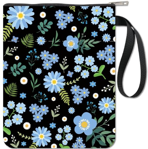 CRASPIRE Book Sleeve Blue Flower Book Protector Book Covers for Paperbacks Washable Fabric Cloth Book Cover with Zipper and Extra Sleeve Pocket for Book Lovers Classmate Friend Gifts