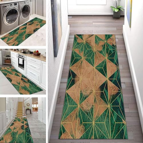 Luyckfrazy Tappeto passatoia per corridoi, scale e soggiorno, 1,5 m, 2 m, 2,5 m, 3 m, 3,5 m, 4 m, 5 m, 6 m, con retro antiscivolo, stretto, lavabile, da cucina, verde/marrone.(Size:70×100cm)