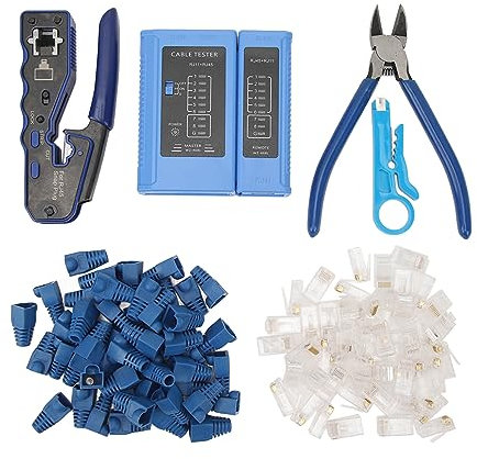 ANKROYU Pinza a crimpare RJ45, Pinza per crimpatrice passante in acciaio al carbonio ABS, Crimpatrice Ethernet passante con testa in cristallo RJ45 Cat6 e copertura protettiva