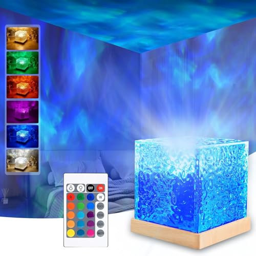 Sternenhimmel Projektor, Ocean Lampe LED Nordlicht Polarlicht Lampe,3D Nachtlicht mit 16 RGB Farbwechsel, Acryl Wave Lampe mit Fernbedienung für Schlafzimmer Zimmer Party Gaming Bars Deko