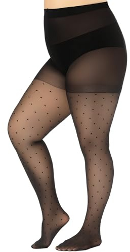 WiliW Strumpfhosen Damen Grosse Grössen Muster Schwarz Gepunktete | Feinstrumpfhose Übergröße Mit Punkten,Leopard,Transparent,40D