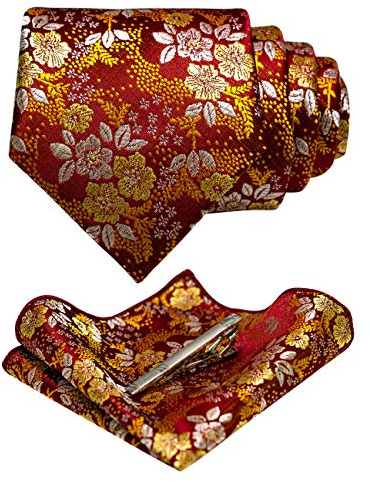 JEMYGINS Herren Blumen Krawatten und Einstecktuch Sets mit Krawattenklammer erhältlich