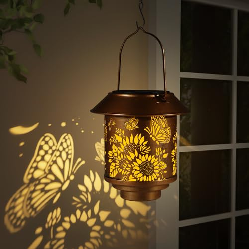 Farol solar para exteriores, luces solares impermeables con kit de montaje en pared, luces solares colgantes para jardines, porches y setos (mariposa)