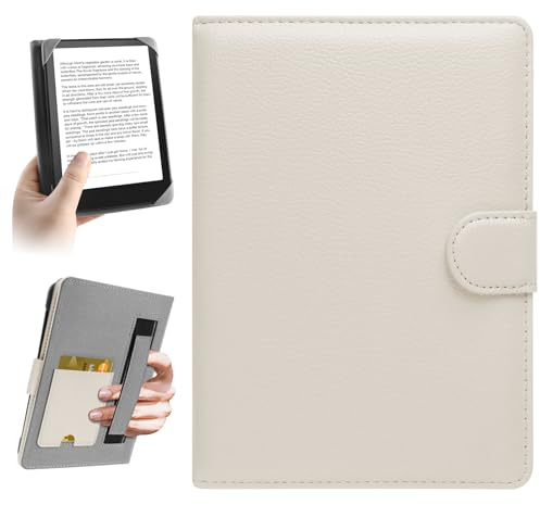 HoYiXi Universal Hülle für 6-6.8'' Pocketbook/Tolino/Sony E-Book Reader Kompatibel mit 6.8'' Kindle Paperwhite/6'' Neue Kindle 2022 & 2019/Kobo Clara HD/Kobo Clara 2E Leder Schutzhülle,Weiß
