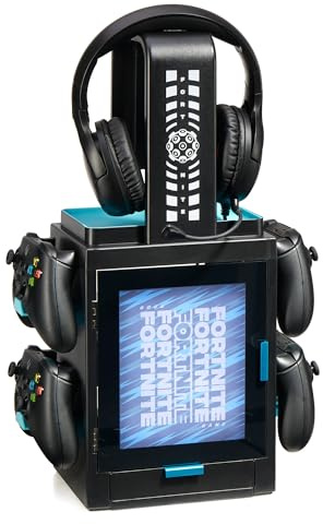 Numskull Fortnite LED Gaming Locker for PS4 PS5 Xbox Series X|S, Fan Gift | Controller holder and headset stand with multiple LED settings. For PS4, PS5, Xbox Series X|S.