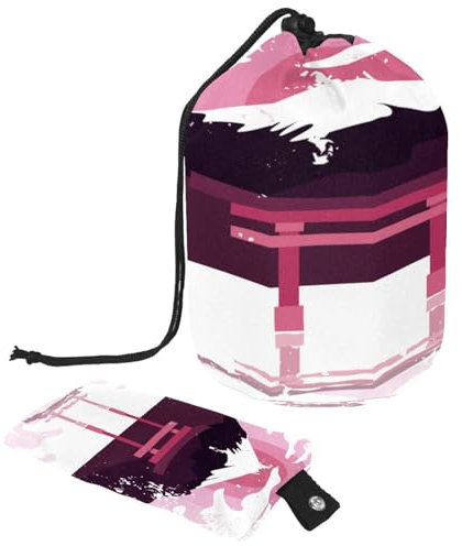 Beauty case con coulisse, rosa giapponese Santuario Torri, borsa per cosmetici a forma di barile, borsa da viaggio organizer per trucchi + piccola borsa, Multi,