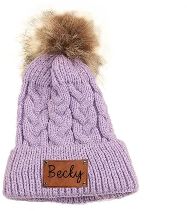 Personalisierte Strickmütze For Kinder, Individuelle Säuglingsmütze Mit Namen, Gemütliche Kopfbedeckung Mit Gesticktem Namen, Gestrickte Kindermütze, Lederpatch-Mütze For Baby, Kleinkind-Babymütze(Pur