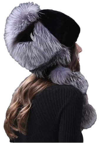 Verdickte Thermo-Fellmütze für Damen, Winter, Outdoor, Kältevorbeugung, Haarschwanz, dekorativer Pelzhut, Schwarz , S