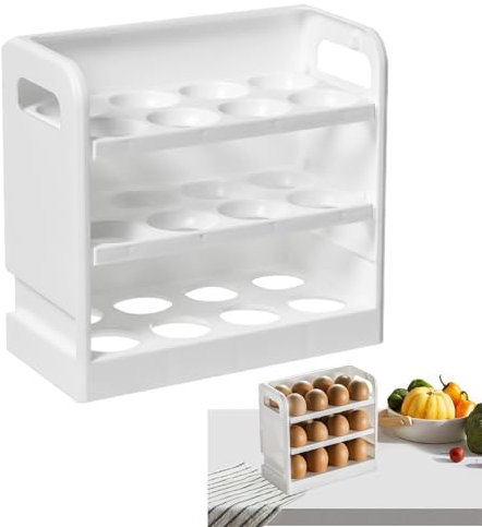 Fridge Egg Organizer - Flippable Egg Dispenser for Refrigerator,Auto Flipping Egg Stacker Tray 3 Tiers 24-Grid Egg Storage Box Case for Fridge Side Door