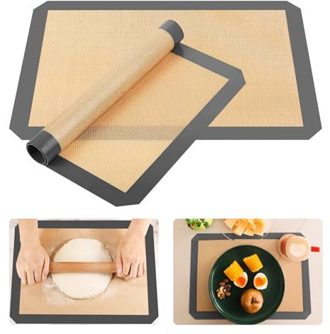 2pcs Silicone Baking Mat, Non-Slip Silicone Pastry Mat, 16.5X11.6 (42 X 29.5 Cm), Reusable Silicone Nonstick Baking Mat, Counter Mat, Dough Rolling Mat, for Macaron/Cookie/Bread/Pastry