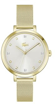 Lacoste Uhr mit DREI-Zeiger-Quarzwerk für Damen Kollektion RIGA mit Edelstahl-Mesh-Armband – Erhältlich in Gold oder Rotgoldfarbe
