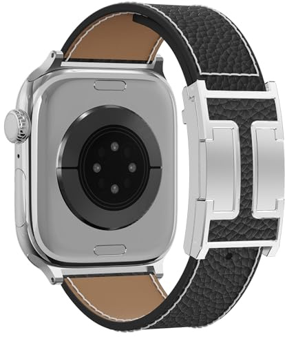 Bracelet de rechange en cuir magnétique compatible avec Apple Watch Ultra Strap 49 46 45 44 42 41 40 38 mm pour homme et femme iWatch Ultra 2/Ultra/SE/Série 10/9/8/7/6/5/4/3/2/6