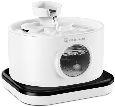 Veddelholzer 2,8 Liter Premium Katzenbrunnen kabellos mit Bewegungsmelder und 4 Fach Filter extrem leise 5200 mAh Akku inkl USB-C Kabel und Stecker Trinkbrunnen für Katzen & Hunde