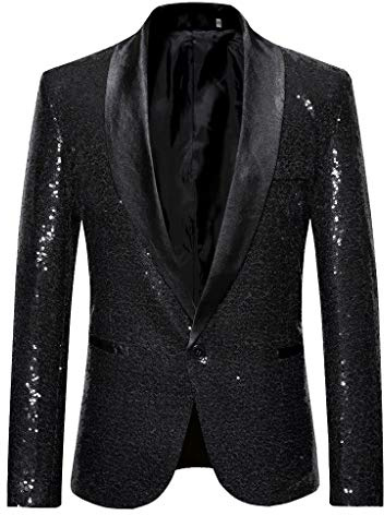 Pailletten Sakko Herren - Glitzer Jacket Herren - Slim Fit Blazer Schwarz Gold Karneval Anzug für Männer Anzugjacken Fasching Pailletten-Jacke Glitzerjacke Silvester Party Outfit Performance-Kostüm