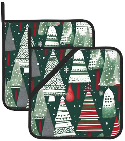 Set di presine con stampa di alberi di Natale, presine resistenti al calore e cuscinetti riscaldanti per cottura, grigliate e barbecue
