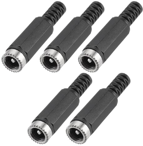 sourcing map 5pcs DC Power Female Adapter, 5.5mm x 2.1mm 1.61 DC Power Jack Plug Adapter Connector for DC Cable Adapter Replacement Repairing, Black
