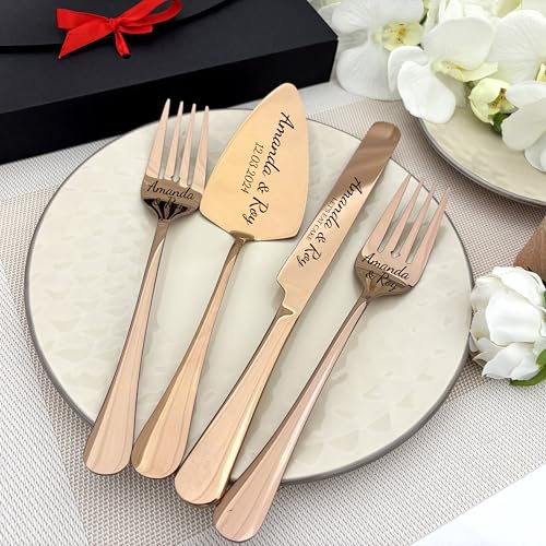 Miros Company Edles Tortenheber- und Tortenmesser-Set mit Gravur – Persönliches Geschenk zur Hochzeit, zum Jubiläum oder Geburtstag – Hochzeitsgeschenk für Brautpaare – in eleganter Geschenkbox