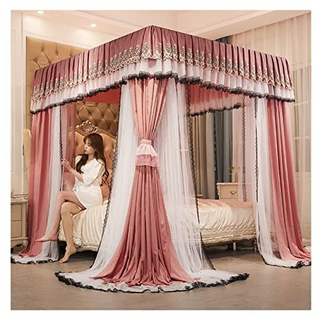 MRKU Betthimmel-Moskitonetz für Doppelbett, Luxuriöser Betthimmel im Schienenstil mit 4 Pfosten, 360° umwickeltes Bettvorhang-Moskitonetz