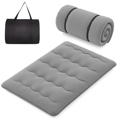 COSTWAY Materasso Futon Pieghevole, Materasso Portatile con Sacca da Trasporto per Camping, Materasso da Terra con Copertura Lavabile (Grigio,200 x 140 cm)
