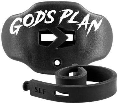 SLEEFS Football Mouth Guard - Youth Mouthguard with Strap - Lip/Teeth Protector Mouthpiece - No Boil - for Youth/Adults, Maximum Air Flow, for All Sports - God's Plan Black