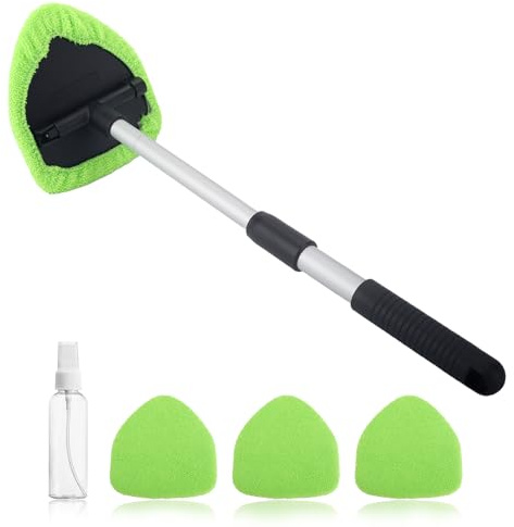 VAGCARS Kit de nettoyage de vitres de voiture, outil de nettoyage extensible multifonctionnel pour pare-brise, essuie-glace intérieur et extérieur amovible avec tête pivotante à 180°, 3 tampons