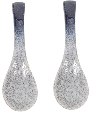 Healifty 2stücke Asiatische Suppenlöffel aus Keramik Kleine Servierlöffel für Reissuppe Vintage-design Porzellanlöffel für Teezeremonien Hitzebeständig für Mikrowelle
