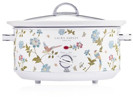 Laura Ashley Elveden White Large Slow Cookers 6.5 Litres - Slow Cooker 6.5L | Serves 8-10 People, 3 Heat Settings, Keep Warm, Energy Efficient, Tempered Glass Lid, Dishwasher Safe Removable Ceramic Pot