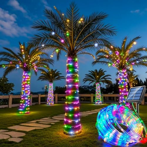 SHANJIA Filo di luci a energia solare, 12 m, 100 LED, impermeabile, filo di rame, luci per esterni, per giardino, cortile, sentiero, recinzione, albero, festa di nozze decorativa (multicolore)
