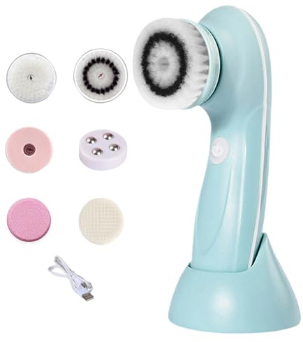 Brosse à récurer électrique pour le visage, 6 x 6 x 16,6 cm, 6 têtes de brosse rechargeables, système de brosse de nettoyage pour soins de la peau pour un nettoyage en profondeur du corps, du front