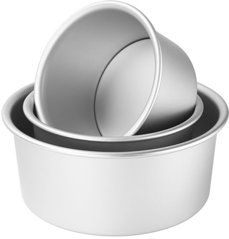 Auddemg Kuchenform Rund Extra Hoch, 3-Teil-Set (Ø 15/18/23 cm), Hochwertige runde Backform aus eloxiertem Aluminium mit abnehmbarem Boden, Silber