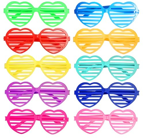 Nievajio 10 x Neon-Brille, Neon-Shutter-Sonnenbrille, 80er-Jahre-Party-Schlitz-Sonnenbrille, 80er-Jahre-Stil, Disco-Shutter-Brille für 80er-Jahre-Party, Kostüm, Requisite
